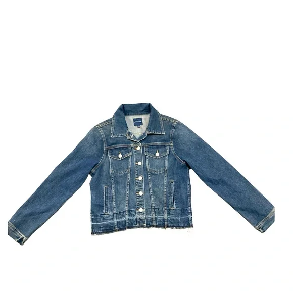 🛍️Just USA Fitted Fray Crop Denim Jacket size L - Picture 1 of 4